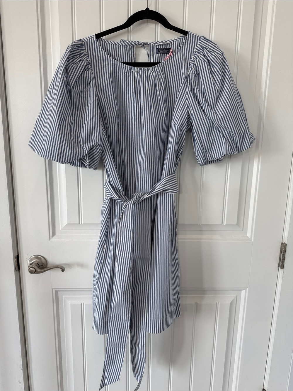 Vineyard Vines Blue White Striped Poplin Puff-Sleeve Shift Dress Medium New